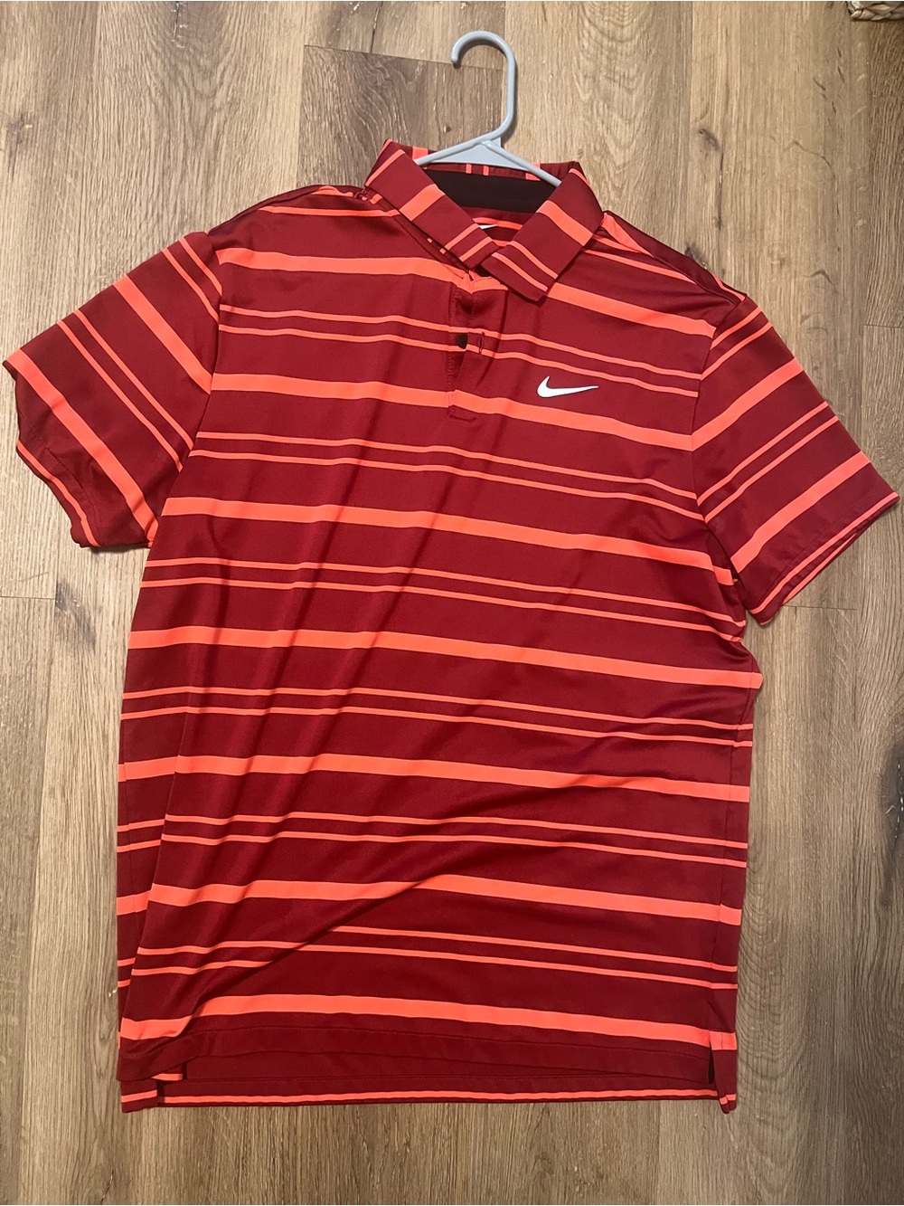 Nike Red and Orange Striped Polo Shirt